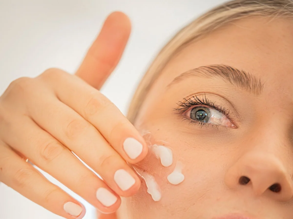 Woman applying a quick everyday beauty routine before work