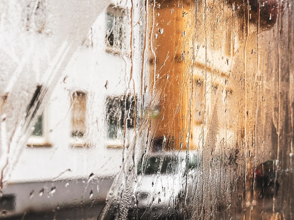 Woman commuting in rainy weather with polished layered clothing